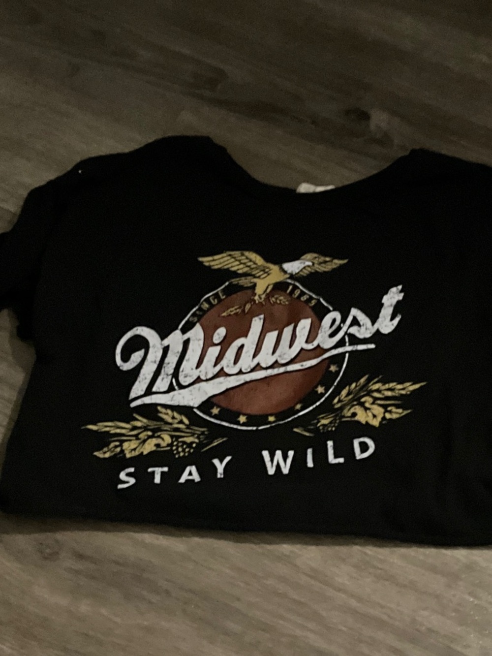 Midwest 'Stay Wild' Graphic Tee - Black with Gold & White Print